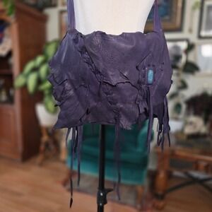 Crossbody Bag Purple Handmade Leather Gypsy Junkies Fringe Stone Boho Western
